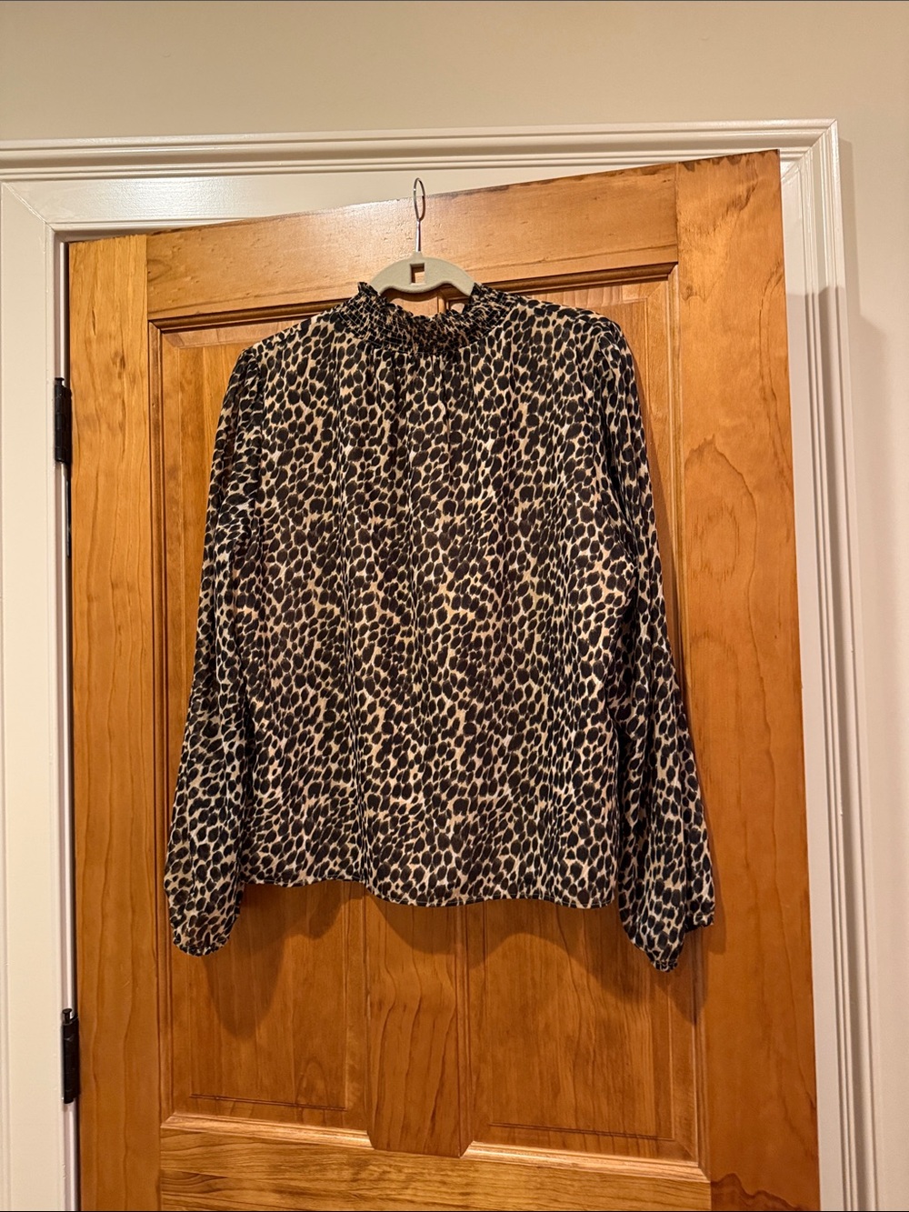J. Crew Leopard Print Smocked Neck Blouse in Cream and Black - Picture 3 of 4
